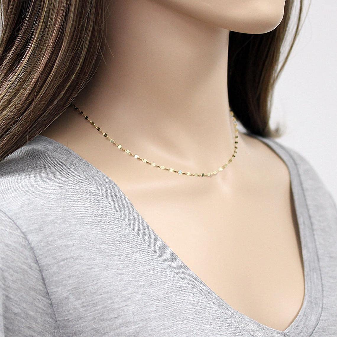 10K Solid Gold Mirror Chain Necklace, 1.8MM Dainty Yellow Gold Italian Mirror Link Chain Necklace Jewelry Gift for Women 20" (20 Inches)