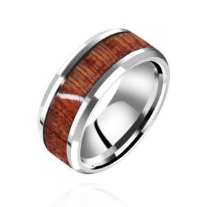 Uloveido His and Hers Stainless Steel Wedding Band Wood Inlay Engagement Couple Rings for Women Y1539 (Steel, Size 9)