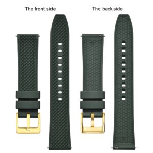 BISONSTRAP 20mm Watch Bands for Men, High Performance Fluororubber Rubber Watch Strap with Quick Release, (Dark Green, Gold Buckle)