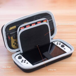 ButterFox Switch Carrying Case for Nintendo Switch OLED, Fits Charger, Joy Con Grip, 18 Games and Protective Case (Black/White)