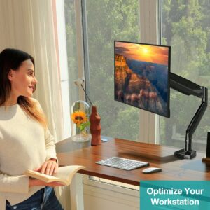 MOUNT PRO Single Monitor Mount Stand fits 22-35 inch/26.4lbs Ultrawide Computer Screen, Long Monitor Arm with Height/Tilt/Swivel/Rotation Adjustable, Premium Gas Spring Monitor Desk Mount, VESA Mount