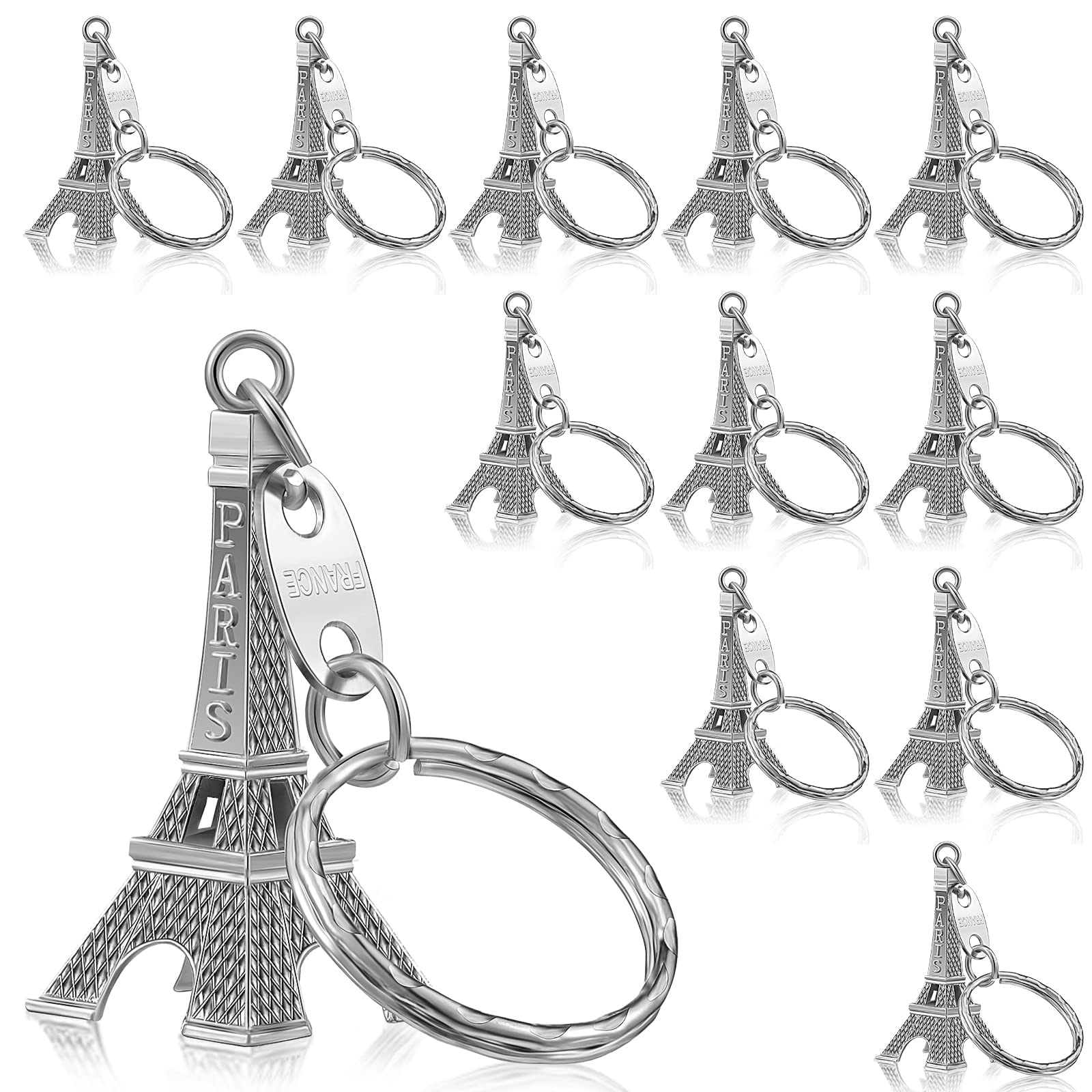 Junkin 30 Pieces Eiffel Tower Keychain Retro Keychain Decorations Purse Charms Statue Model Prom Keychain French Souvenirs (Silver)