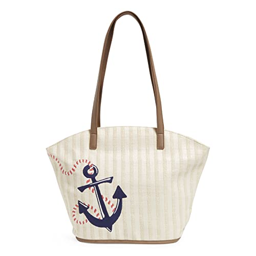 Vera Bradley Women's Straw Tote Bag, Regatta Anchor Navy, One Size