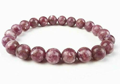 Pachamama Essentials Natural Gemstone Bracelet 7-7.5 In Stretch Gems Stones 8mm Round - Beads Healing Crystals Quartz - Chakra Bracelet (Lepidolite)