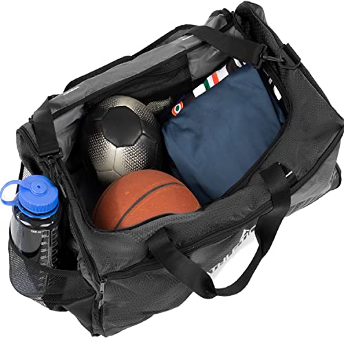 Athletico Sideline Soccer Duffle - Soccer Bag for Basketball, Volleyball & Football | Duffel Includes Separate Cleat Compartment (Black)