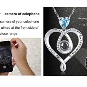 Birthday Gifts for Wife Blue Topaz Jewelry I Love You Necklace 100 Languages to the Moon and Back Sterling Silver Women