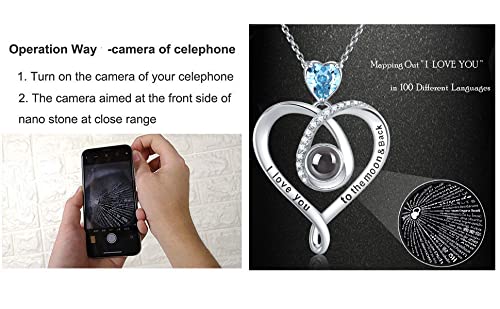 Birthday Gifts for Wife Blue Topaz Jewelry I Love You Necklace 100 Languages to the Moon and Back Sterling Silver Women