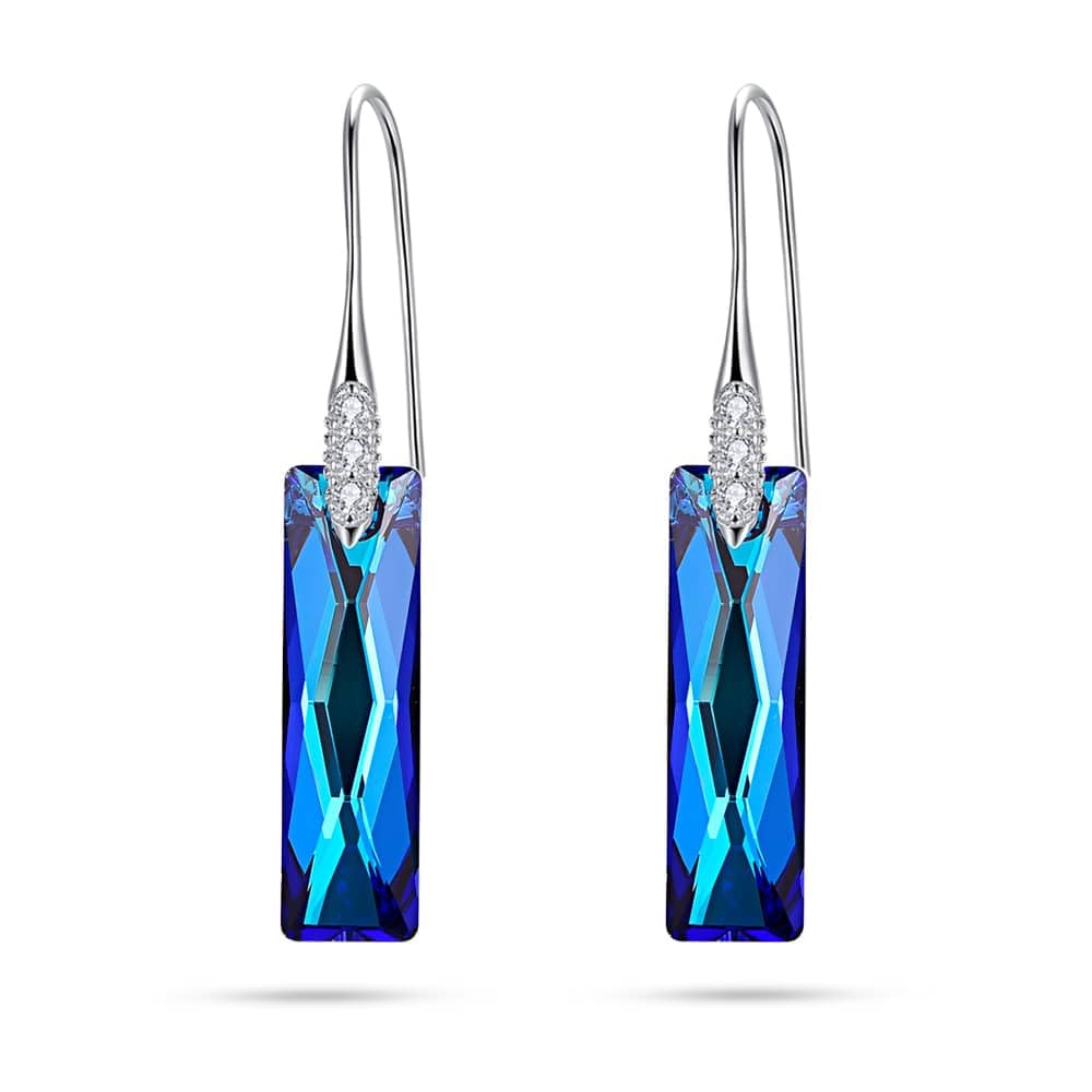 Queen Baguette Crystal Drop Earrings For Women Sterling Silver Wedding Party Jewelry Handmade Accessories (Bermuda Blue)