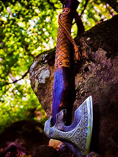 Forged Carbon Steel Viking Axe with Ashwood Shaft | Viking Axe Real Bearded Camping Axe with Leather Sheath | Best Birthday, Anniversary for him