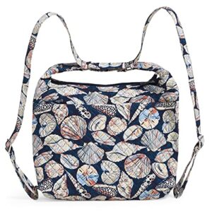 Vera Bradley Women's Cotton Convertible Backpack Shoulder Bag, Morning Shells - Recycled Cotton, One Size