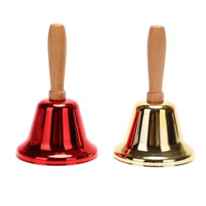 ARFUKA Hand Bells Silver Steel Service Handbells Black Wooden Handle Metal Bells Musical Percussion Dinner Bell Classroom Bell Multi-Purpose Events Bell Christmas Hand Bell Pakc of 2