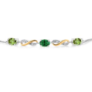 Gem Stone King 1.38 Ct Green Peridot Green Created Emerald 925 Silver and 10K Yellow Gold Lab Grown Diamond Adjustable Infinity Bracelet For Women Mother's Mom Wife Her