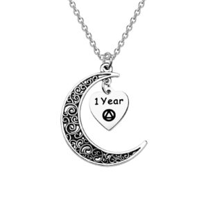 BEKECH AA Sobriety Anniversary Necklace 6 Month 1 Year 2 Year 3 Year Alcohol Addiction Recovery Gift for Stay Sober Warrior Sponser Men Women (silver 1 year)