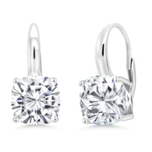 gem stone king 4.80 cttw white moissanite dangle earrings for women in 925 sterling silver | cushion 8mm