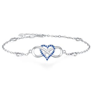 blinggem anklet for women 925 sterling silver cubic zirconia blue infinity heart ankle bracelet for women birthday anniversary wedding jewellery gift for women