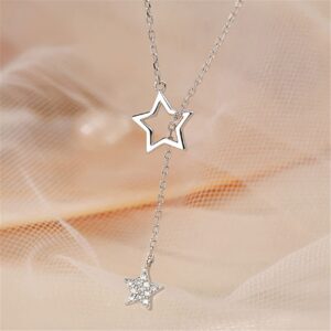 TraveT Women Star Across Star Necklace Rhinestone Star Hollow Star Necklace Gold Silver Colors (Silver, 1 Pc)