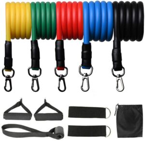 mojco suspension resistance bands 11pcs stackable resistance bands set workout exercise yoga workout fitness training tubes - 100 lbs