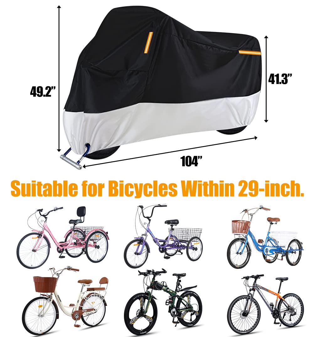 Sibosen Premium Bike Cover Adult Tricycle Cover Fits Most 3 Wheel Bikes Motorcycles Outdoor Storage, 104" L x 43.3" W x 49" H