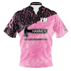 logo infusion dye-sublimated bowling jersey (sash collar) - i am bowling fun design 2036-hm - hammer - breast cancer (medium) multicolored