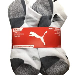 PUMA Mens No Show Low Cut Moisture Control Sport Socks (Shoe Size 7-11) - White - 12 Pack