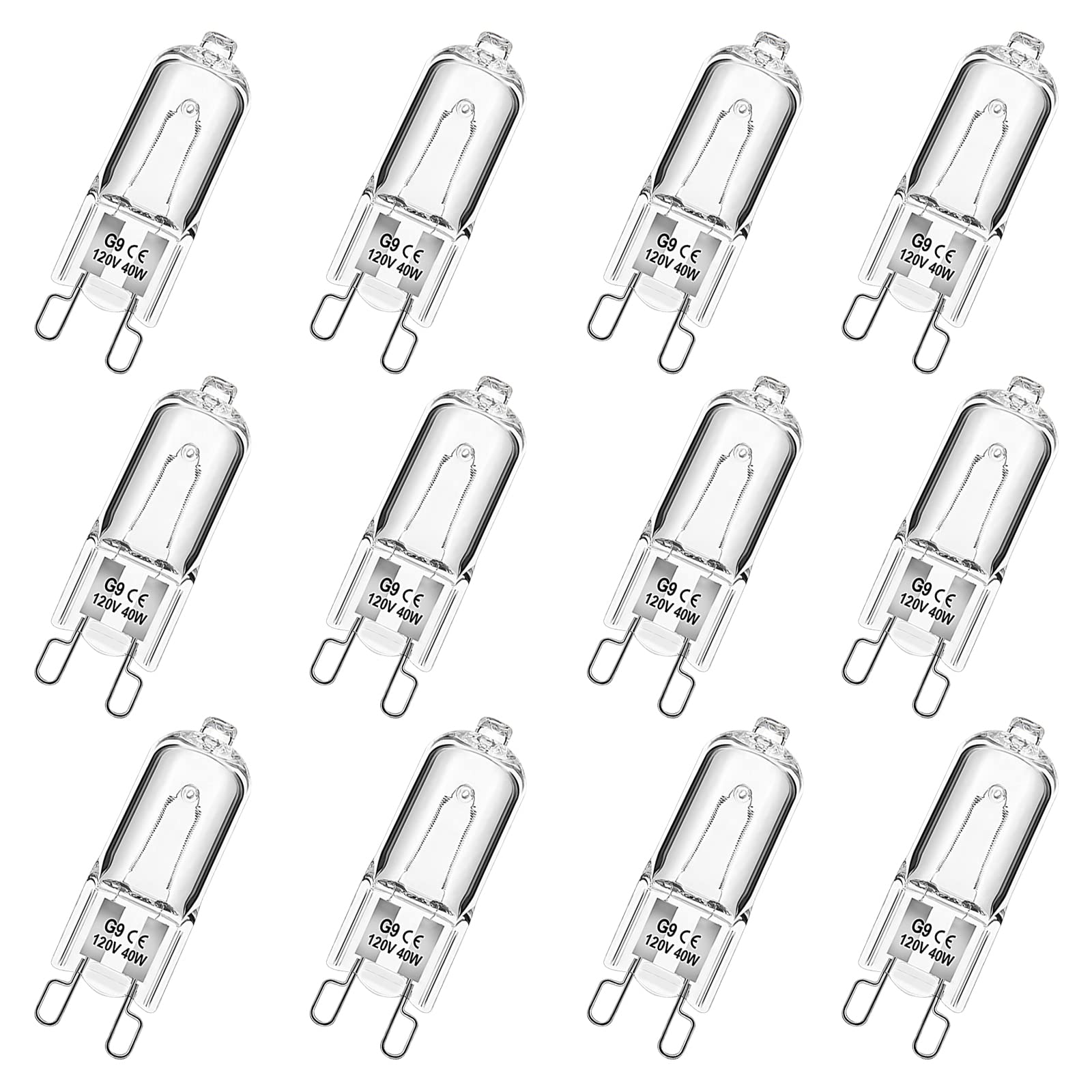 WeshLMPO G9 Halogen Light Bulbs 2 pin 120V 40W, Dimmable Long Lasting T4 JCD Type, G9 Bulb for Chandeliers, Microwave Oven, Range Hood Lights Warm White 12 Pack