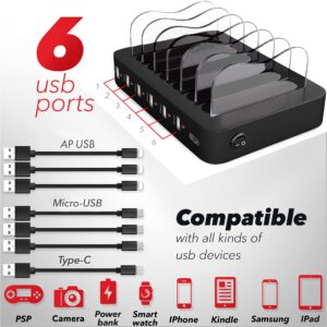 Poweroni USB Charging Dock - 6-Port - Fast Charging Station for Multiple Devices Apple - Multi Device Charger Station - Compatible with Apple iPad iPhone and Android Cell Phone and Tablet