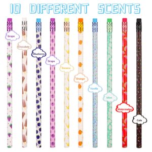 SAIWEILAI ONLINE 100 Pieces Scented Pencils School Pencils Cylinder Wood Pencils Smelly Pencils with Fruit Elements for Teachers Children Classrooms and Party Gifts Supplies, 10 Styles (100)