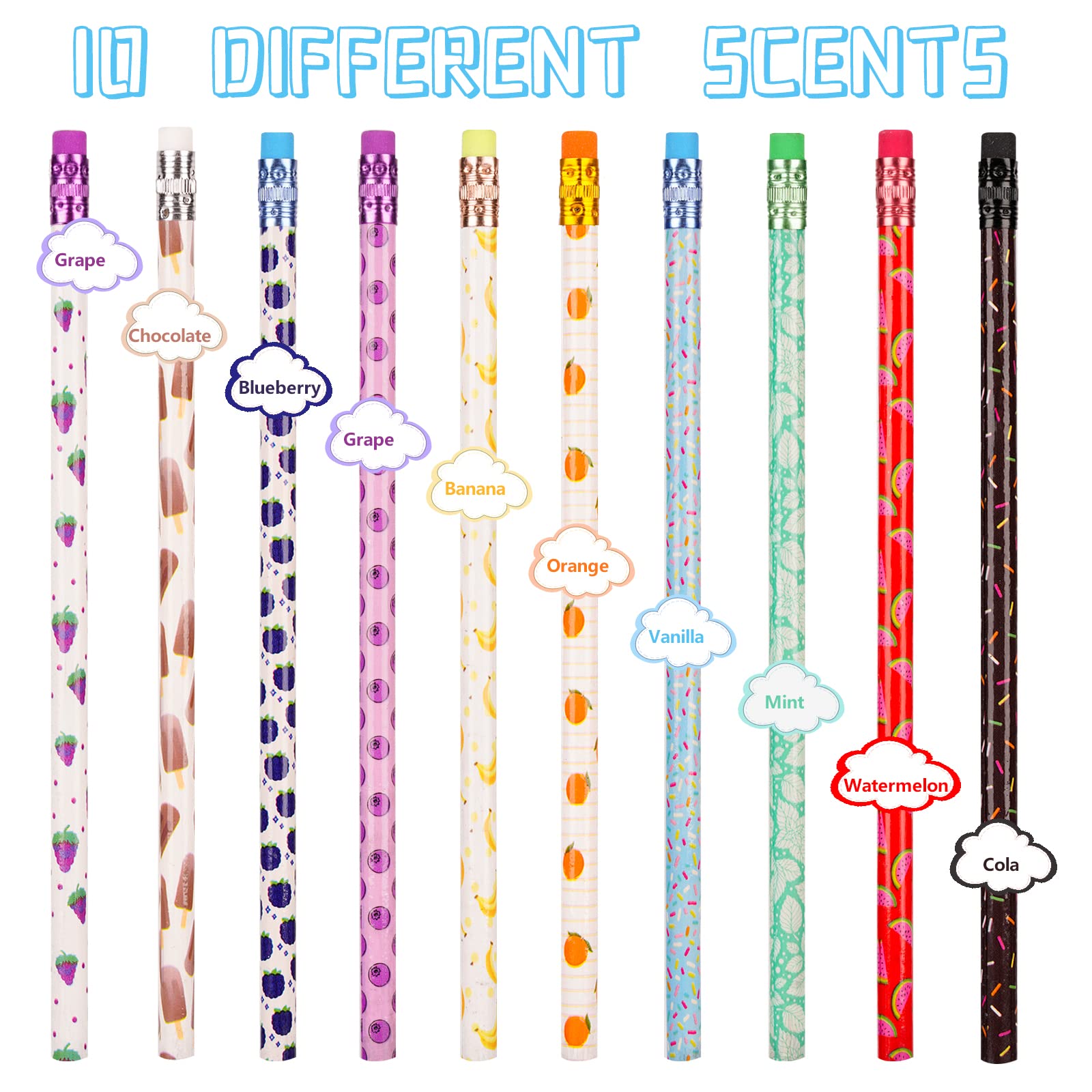 SAIWEILAI ONLINE 100 Pieces Scented Pencils School Pencils Cylinder Wood Pencils Smelly Pencils with Fruit Elements for Teachers Children Classrooms and Party Gifts Supplies, 10 Styles (100)