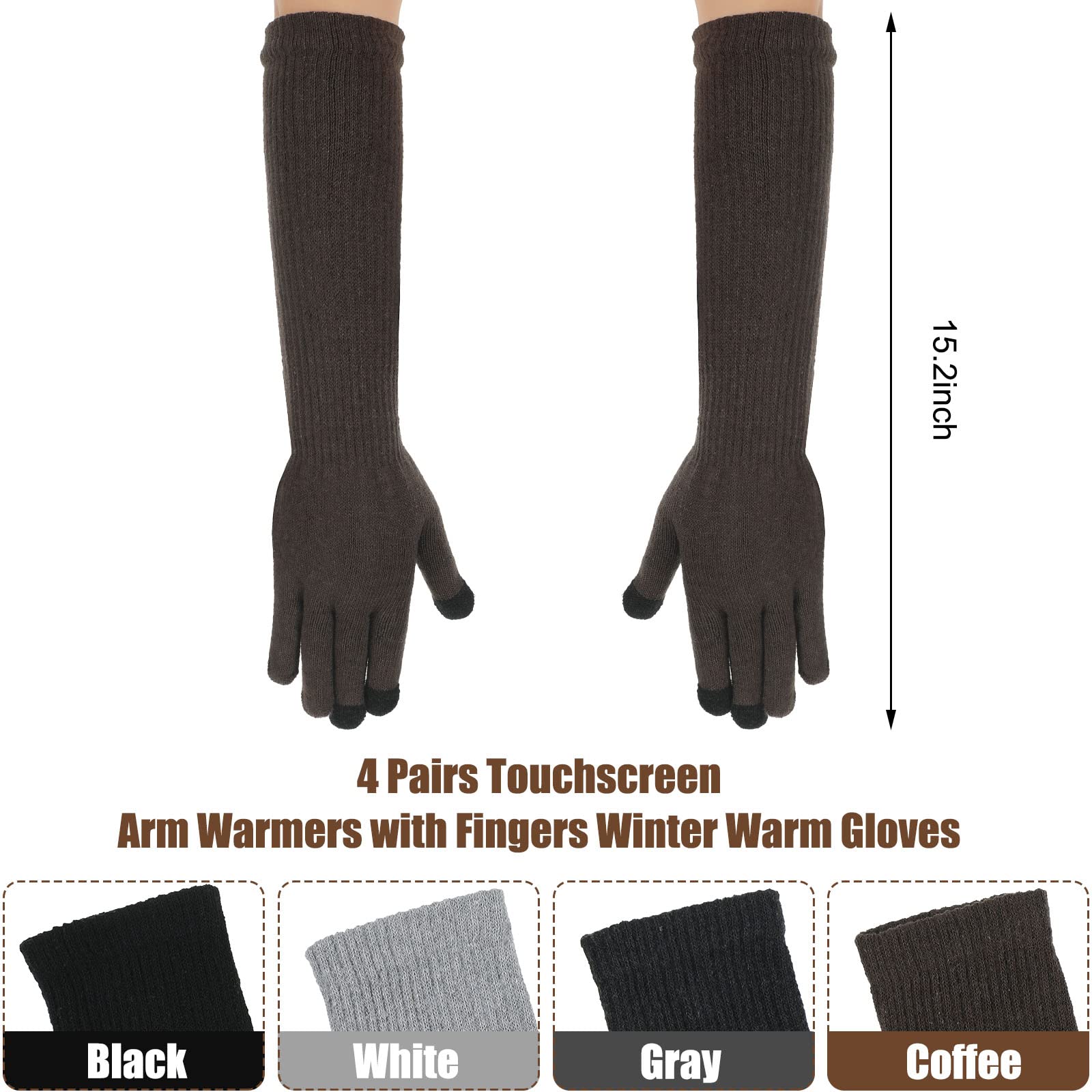 4 Pairs Knit Long Touchscreen Gloves Thermal Gloves Anti-slip Hand Warming Gloves Arm Warmers with Fingers Elastic Men Women Knit Gloves Soft Thermal Texting Gloves