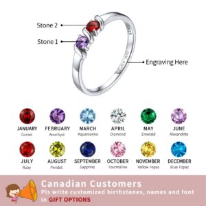 ChicSilver Mothers Ring 2 Birthstones Simulated Birthstone Rings for Women Custom Mothers Ring 2 Birthstones 2 Names Engraved Promise Rings for Her Mother (Size 7)