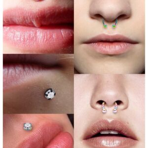 Vsnnsns 16G Lip Rings Stainless Steel Horseshoe Labret Monroe Lip Rings Nail Cartilage Tragus Helix Earrings Studs Septum Ring Medusa Piercing Jewelry Retainer for Women Men Black Rainbow 8mm