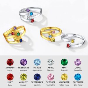 ChicSilver 925 Sterling Silver Simulated Birthstone Promise Rings for Women Personalized Mothers Rings with 4 Birthstones 4 Names Grandma Mom for Her Custom Name Engraved Ring