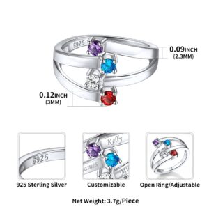 ChicSilver 925 Sterling Silver Simulated Birthstone Promise Rings for Women Personalized Mothers Rings with 4 Birthstones 4 Names Grandma Mom for Her Custom Name Engraved Ring