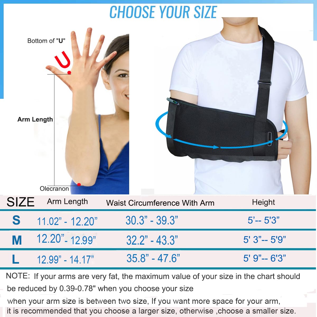 TODDOBRA Arm Sling Shoulder immobilizer for Shoulder Injury with Back Belt Men & Women Shoulder Immobilizer Left and Right Arm Lightweight Rotator Cuff Arm Support for Elbow Wrist Injury -(Size S)