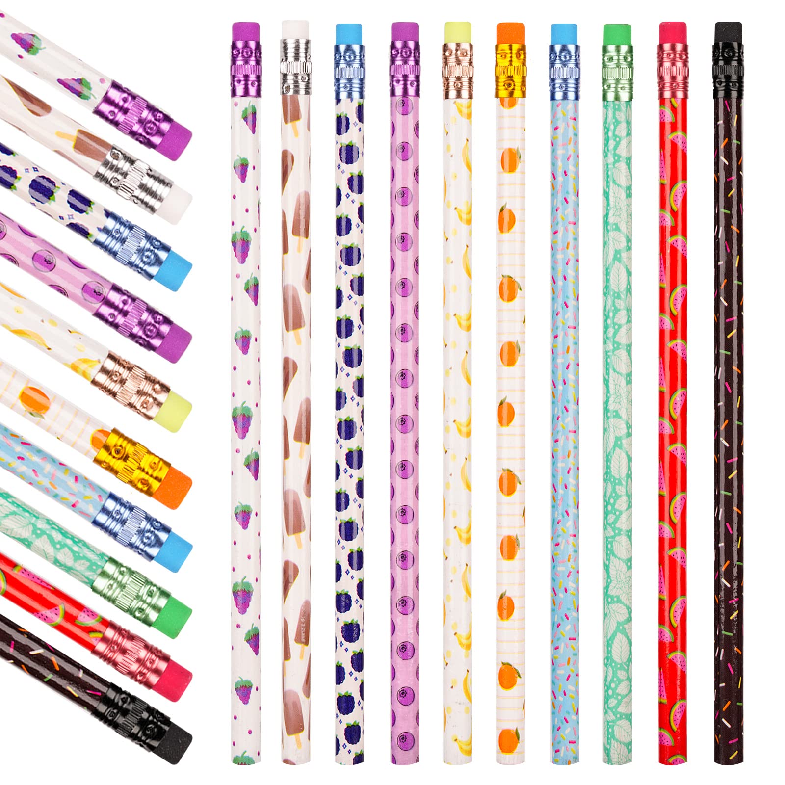 SAIWEILAI ONLINE 100 Pieces Scented Pencils School Pencils Cylinder Wood Pencils Smelly Pencils with Fruit Elements for Teachers Children Classrooms and Party Gifts Supplies, 10 Styles (100)