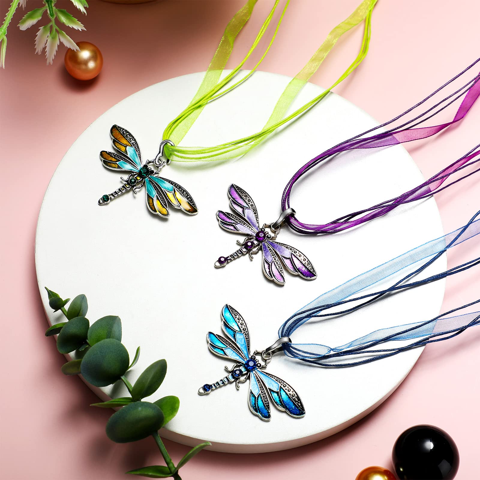 MTLEE Dragonfly Necklace 3 Pieces Bohemian Dragonfly Jewelry for Women Dragonfly Charm Pendant Colorful Enamel Vintage Ethnic Multilayer Chain(Purple, Blue, Green)