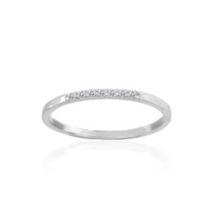 Hoops & Loops Sterling Silver Polished Cubic Zirconia Round Stackable Thin Band Ring, Size 8