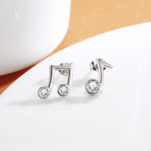 925 Sterling Silver Music Note Stud Earrings with Cubic Zirconia Asymmetry Musical Theme Jewelry for Women Gifts for Music Lover (style1)