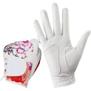 RNAGRET Golf Glove, Golf Gloves Golf Glove Women, Leather Printed Pattern Color, Soft Fit Good Grip,Ladies Left Right Both Hand (1 Pair) Gloves (Size : 18 Small)