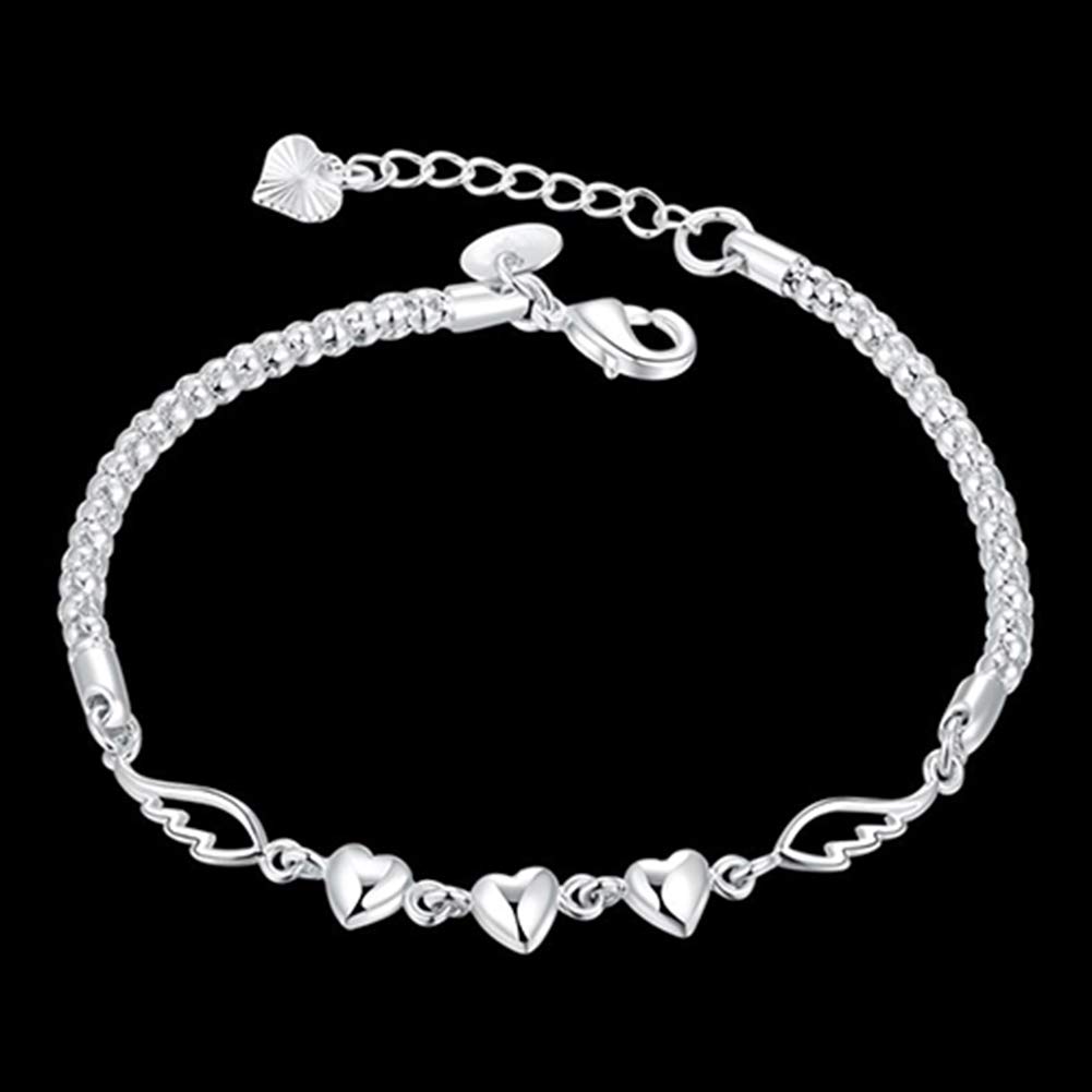 Bluelanss Bracelets for Women,Women's 925 Sterling Silver Charm Love Heart Wings Bracelet Cuff Bangle Jewelry,Gift for Birthdays Valentines Christmas (Silver G),One SIze