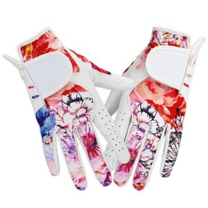 RNAGRET Golf Glove, Golf Gloves Golf Glove Women, Leather Printed Pattern Color, Soft Fit Good Grip,Ladies Left Right Both Hand (1 Pair) Gloves (Size : 18 Small)