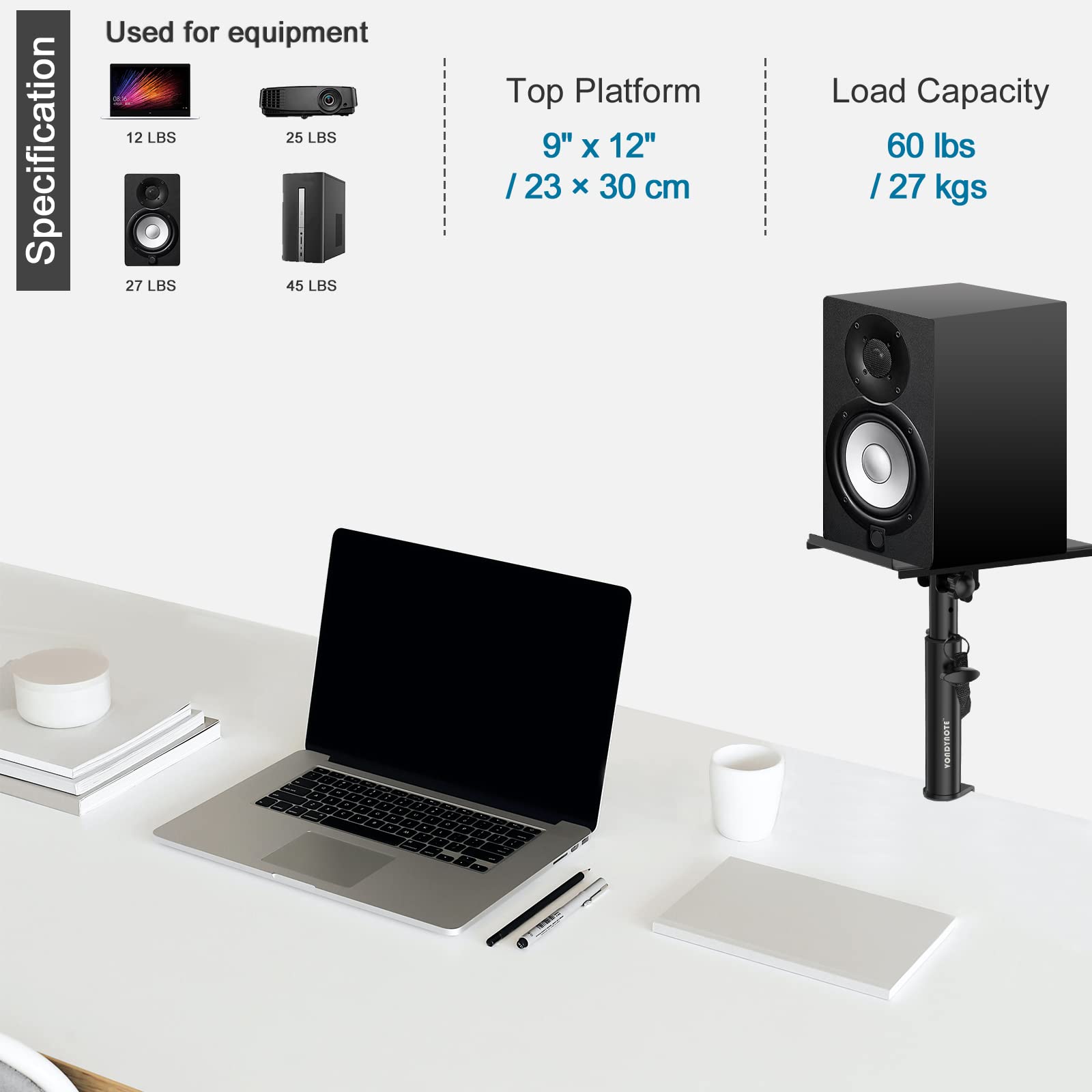 Vondynote Studio Monitor Stands Pair Heavy Duty Desk Clamp Speaker Stands with Adjustable Tilt Angle Tray of 0-12 °