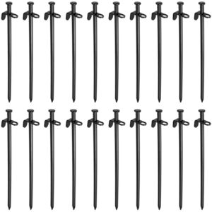 sehoi 20 pack 12 inches tent stakes, heavy duty steel solid tent stakes pegs, multiuse tarp pegs camping stakes for outdoor camping canopy and tarp, black