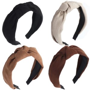 lvyeer 4 pack knotted headbands for women suede headbands fashion knot headbands non slip hairband workout yoga for women and girls (4 pack-a)