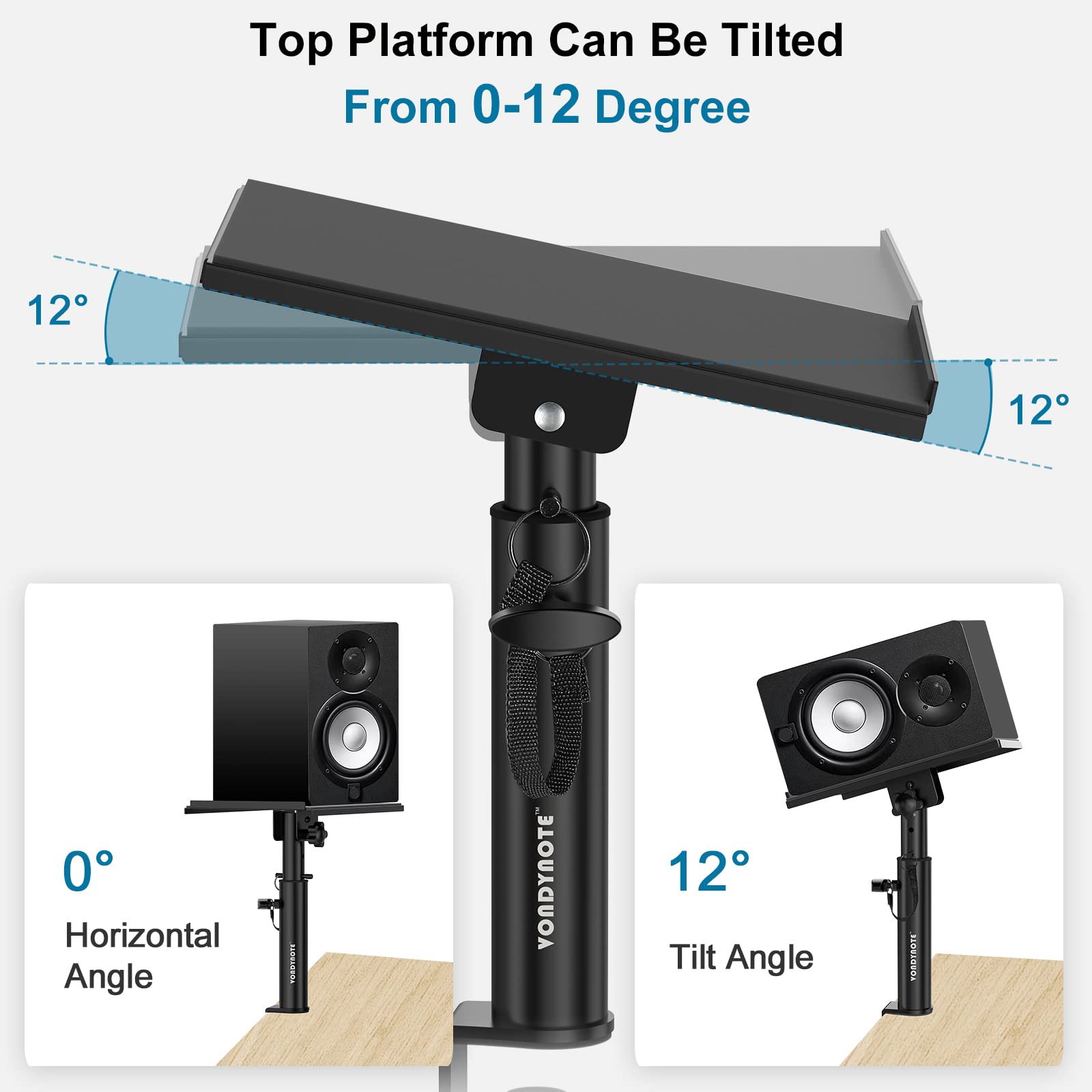 Vondynote Studio Monitor Stands Pair Heavy Duty Desk Clamp Speaker Stands with Adjustable Tilt Angle Tray of 0-12 °