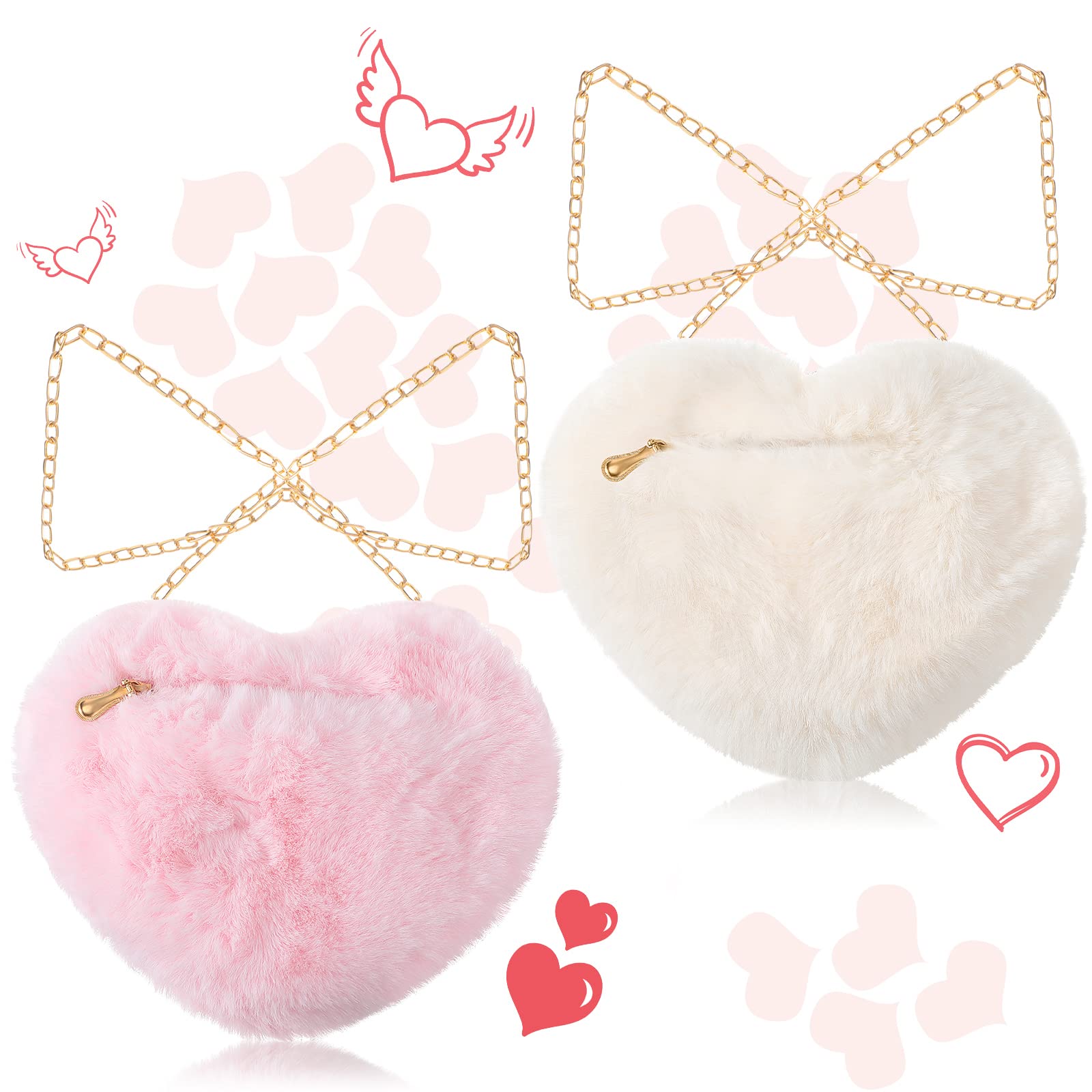 Saintrygo 2 Pcs Valentine's Day Heart Shaped Purse for Women Girls Heart Soft Fluffy Fur Shoulder Bag for Girl Gift