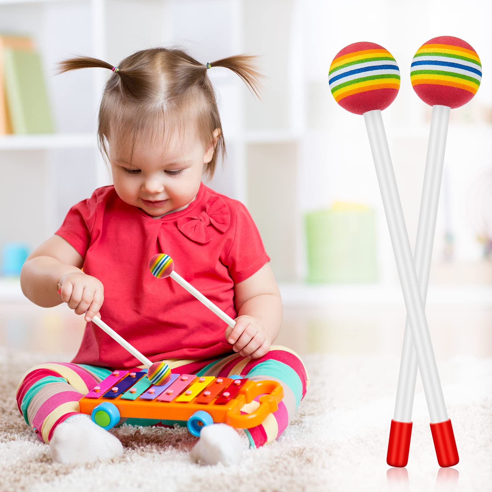 6 Pieces Lollipop Felt Drum Stick Soft Lollipop Drum Timpani Mallets Foam Head Percussion Sticks Rainbow Plastic Drumsticks for Kids Hand Percussion Toy for Adults Musical Instrument Accessories