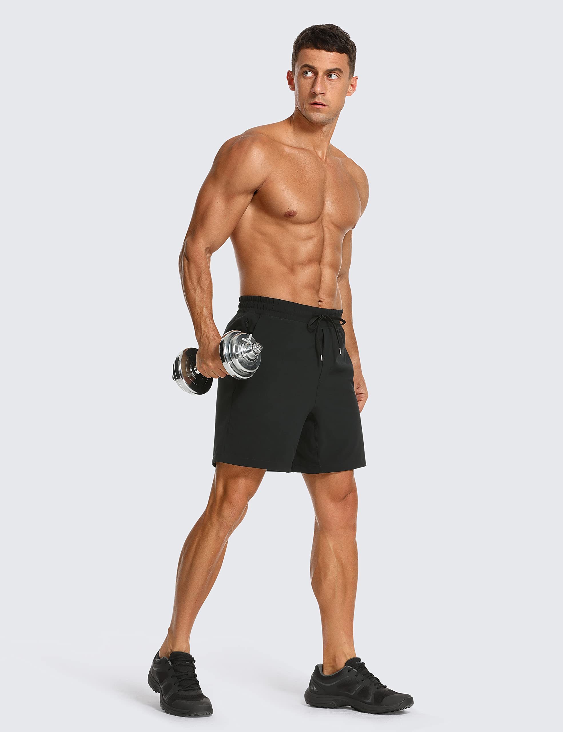 CRZ YOGA Men's 2 in 1 Running Shorts with Liner - 7'' Quick Dry Workout Sports Athletic Shorts with Pockets Black Medium