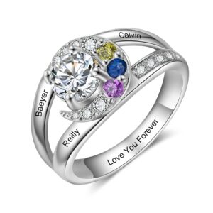 zomodia personalized promise rings for her engraved names anniversary ring for women custom moon statement grandma ring (3 stones)