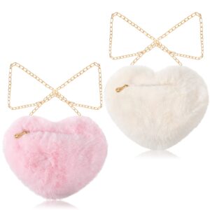 saintrygo 2 pcs valentine's day heart shaped purse for women girls heart soft fluffy fur shoulder bag for girl gift